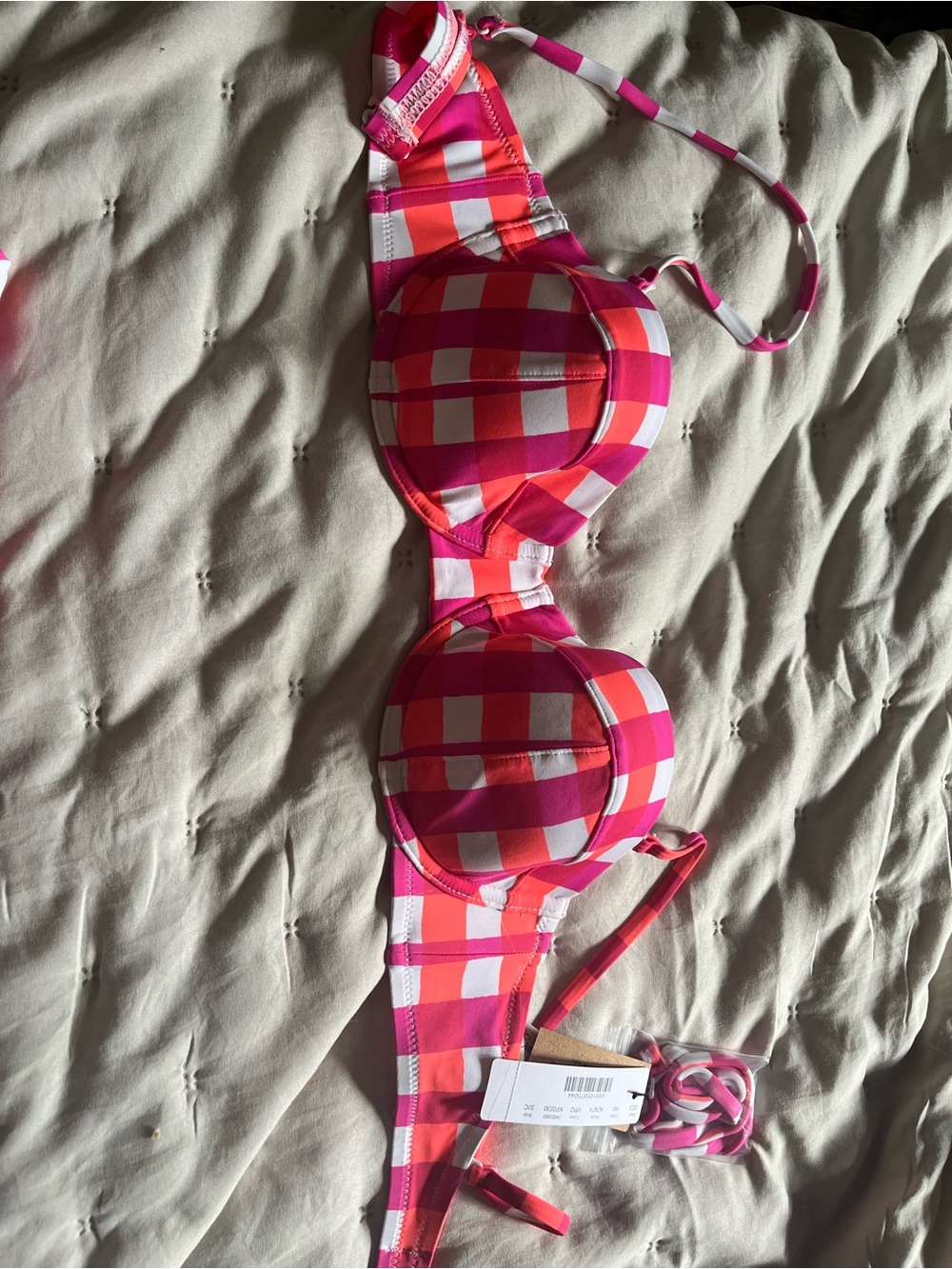 J. Crew Pink and Orange Gingham Bikini Top
